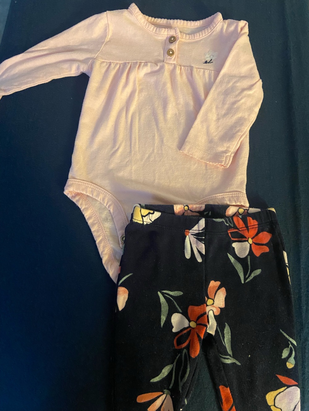 Carter's Light Pink Long Sleeve Bodysuit with Black Floral Leggings